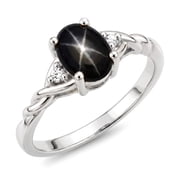 RYLOS Rings for Women Sterling Silver Classic Style Birthstone Ring 7X5MM Oval Gemstone & Diamonds March Black Star Sapphire Jewelry for Women Size 8