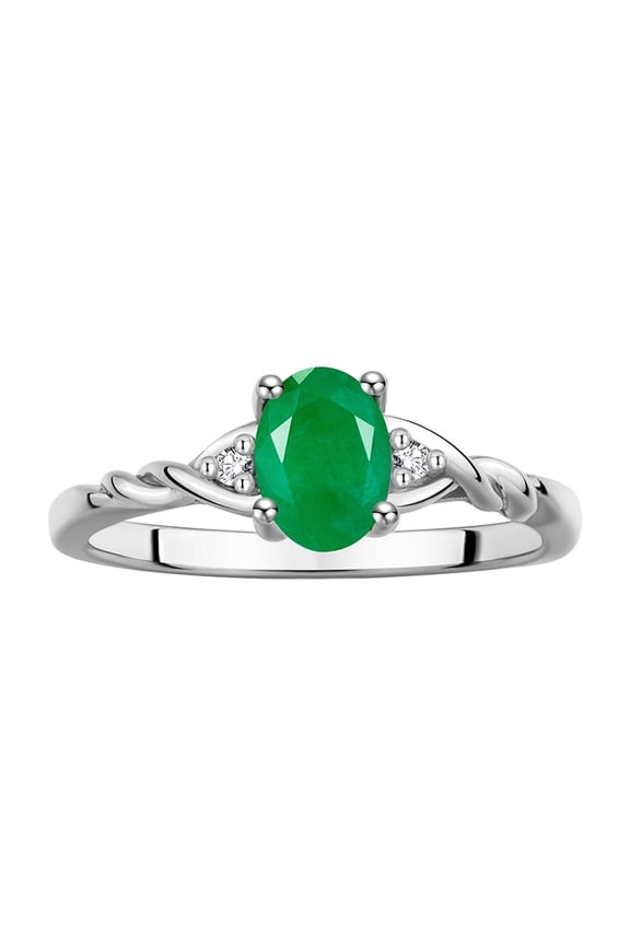 Rings for Women Sterling Silver Classic Style Birthstone Ring 7X5MM Oval Gemstone &  Diamonds May Emerald Jewelry for Women Size 7