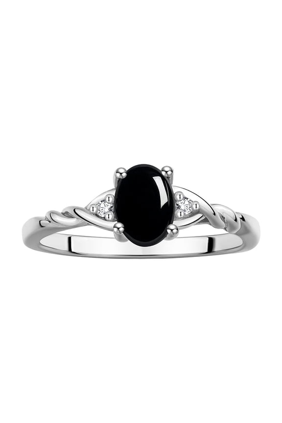 Rings for Women Sterling Silver Classic Style Birthstone Ring 7X5MM Oval Gemstone &  Diamonds October Cabochon Onyx Jewelry for Women Size 5