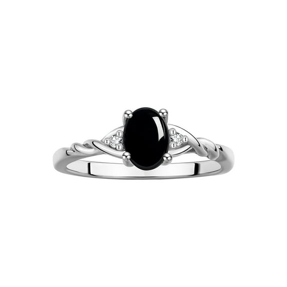 RYLOS Rings for Women Sterling Silver Classic Style Birthstone Ring 7X5MM Oval Gemstone & Diamonds October Cabochon Onyx Jewelry for Women Size 8