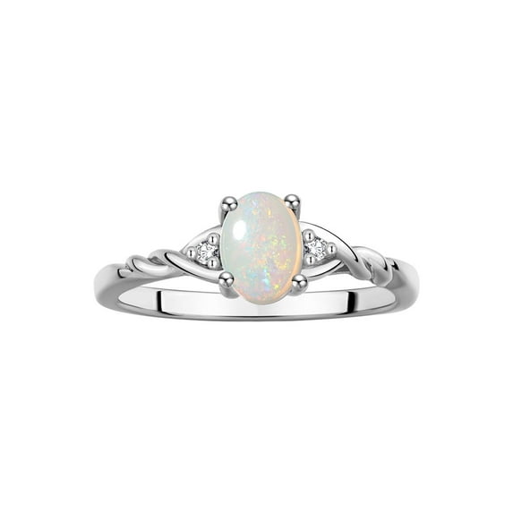 RYLOS Rings for Women Sterling Silver Classic Style Birthstone Ring 7X5MM Oval Gemstone & Diamonds October Opal Jewelry for Women Size 6