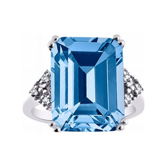 RYLOS Rings for Women Sterling Silver Designer 16X12MM Emerald Cut Gemstone & Diamond Ring December Blue Topaz Jewelry Size 6