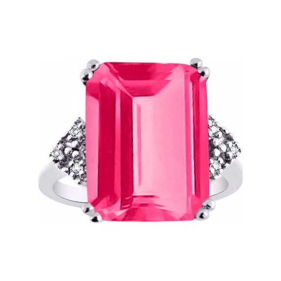 RYLOS Rings for Women 14K White Gold Designer 16X12MM Emerald Cut Gemstone & Diamond Ring October Pink Tourmaline Jewelry Size 6
