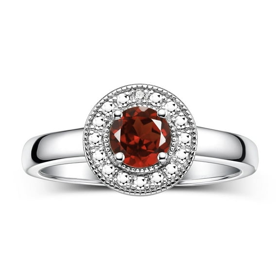 RYLOS Rings for Women Sterling Silver Halo Birthstone Ring with Round 4MM Gemstone &  Diamonds January Garnet Jewelry Size 5