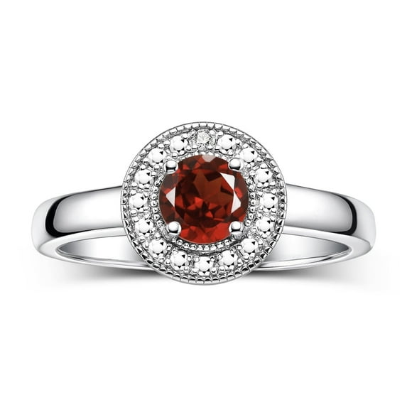 RYLOS Rings for Women Sterling Silver Halo Birthstone Ring with Round 4MM Gemstone & Diamonds January Garnet Jewelry Size 9