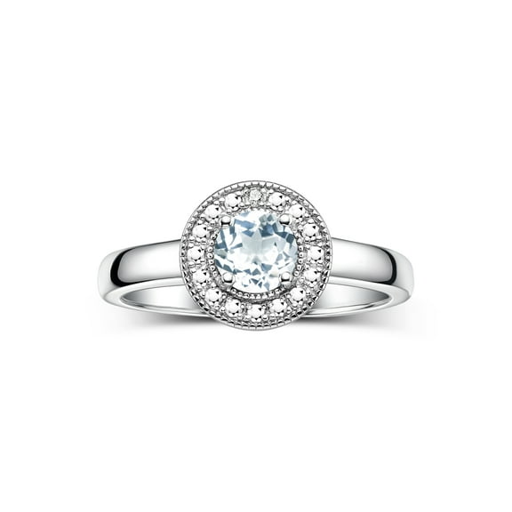 RYLOS Rings for Women Sterling Silver Halo Birthstone Ring with Round 4MM Gemstone &  Diamonds March Aquamarine Jewelry Size 5