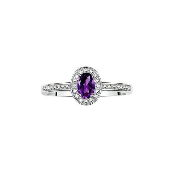 RYLOS Rings for Women Sterling Silver Halo of Diamond Birthstone Ring 6X4MM Gemstone Amethyst Jewelry Size 5