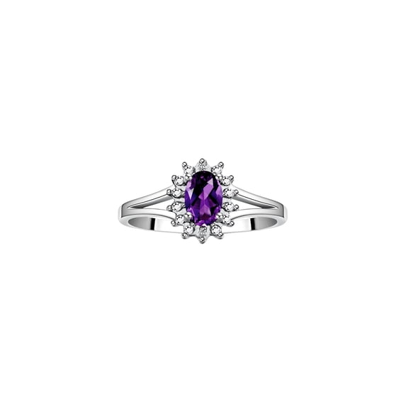 RYLOS Rings for Women Sterling Silver Halo of Diamond Birthstone Ring 6X4MM Gemstone Amethyst Jewelry for Women Size 8