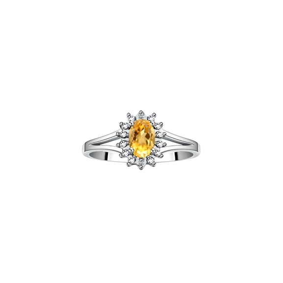 RYLOS Rings for Women Sterling Silver Halo of Diamond Birthstone Ring 6X4MM Gemstone Citrine Jewelry for Women  Size 5