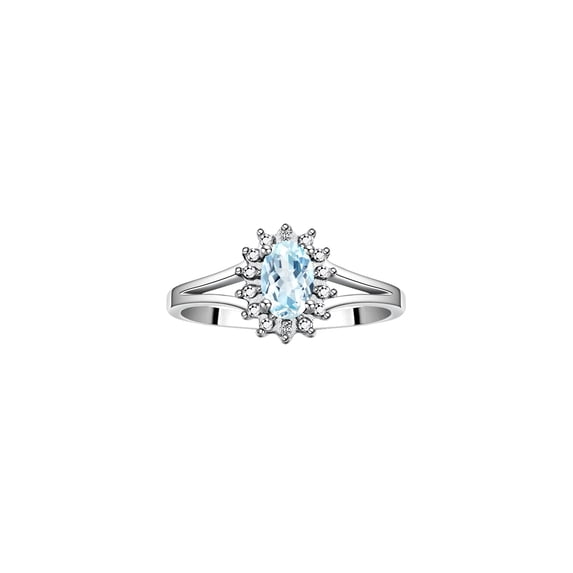 RYLOS Rings for Women Sterling Silver Halo of Diamond Birthstone Ring 6X4MM Gemstone March Aquamarine Jewelry for Women Size 8