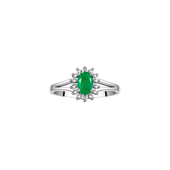 RYLOS Rings for Women Sterling Silver Halo of Diamond Birthstone Ring 6X4MM Gemstone May Emerald Jewelry for Women Size 8