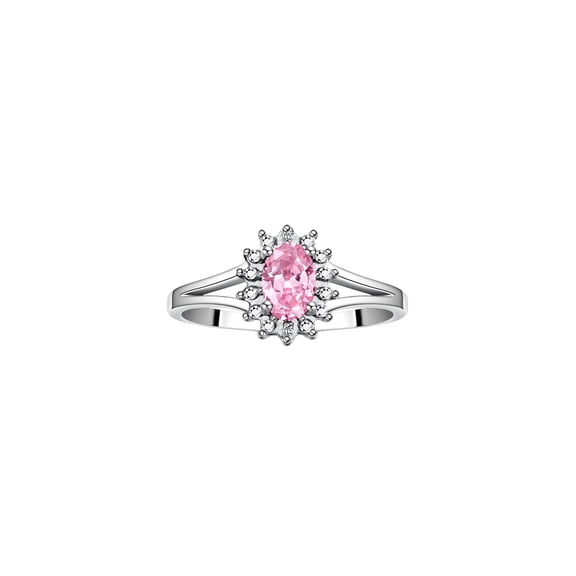 RYLOS Rings for Women Sterling Silver Halo of Diamond Birthstone Ring 6X4MM Gemstone Pink Ice Jewelry for Women  Size 8