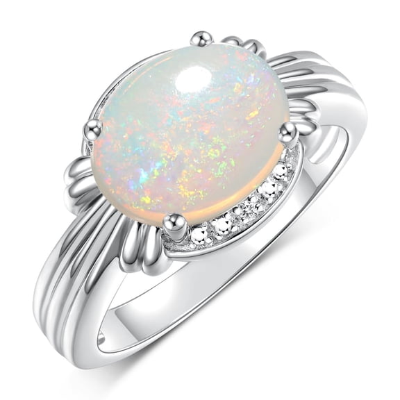RYLOS Rings for Women Sterling Silver Ring 12X10MM Gemstone & Diamonds Great Ring for Middle or Pointer Finger Exotic Opal African Jewelry Size 11.5