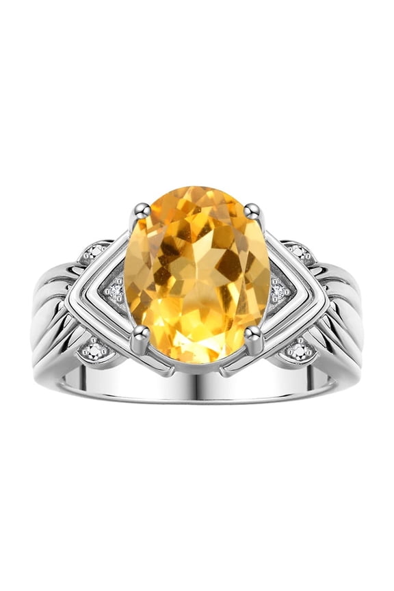 Rings for Women Sterling Silver Ring 12X10MM Gemstone &  Diamonds Great Ring for Middle or Pointer Finger November Citrine Jewelry  Size 8