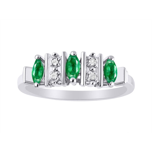 RYLOS Rings for Women Sterling Silver Ring Classic 3 Stone Precious Gemstone and Diamond Ring May Emerald Jewelry Size 5