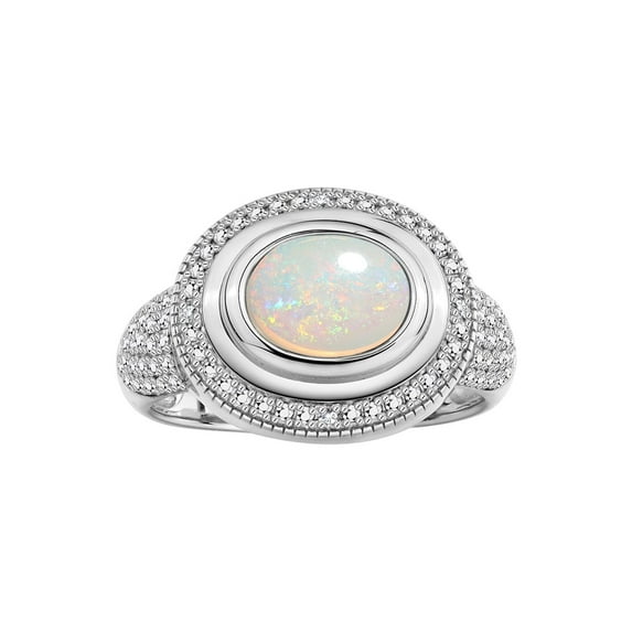 RYLOS Rings for Women Sterling Silver Ring Classic 9X7MM Oval Gemstone & Diamonds Exotic Opal African Jewelry Size 11.5