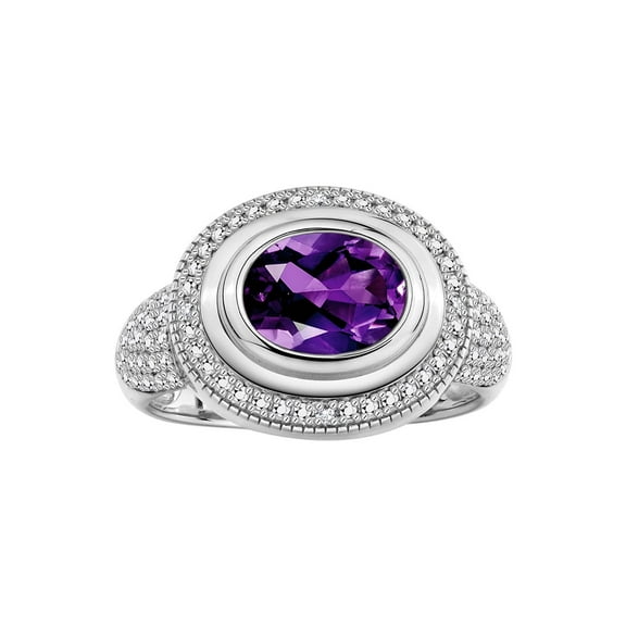 RYLOS Rings for Women Sterling Silver Ring Classic 9X7MM Oval Gemstone & Diamonds February Amethyst Jewelry Size 5