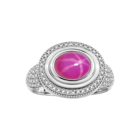 RYLOS Rings for Women Sterling Silver Ring Classic 9X7MM Oval Gemstone & Diamonds July Star Ruby Jewelry Size 9.5