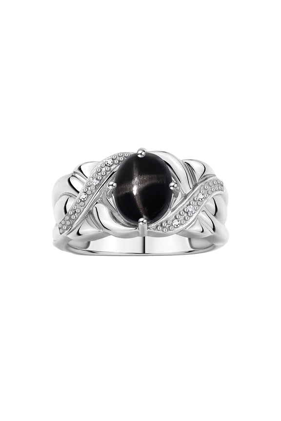 Rings for Women Sterling Silver Ring Classic 9X7MM Oval Gemstone & Diamonds March Black Star Sapphire Jewelry Size 7