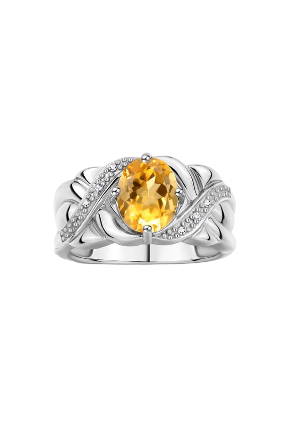 Rings for Women Sterling Silver Ring Classic 9X7MM Oval Gemstone & Diamonds November Citrine Jewelry Size 11