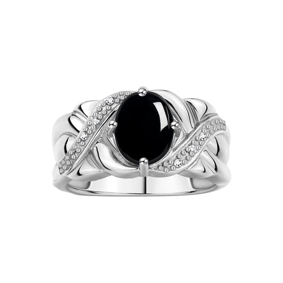 RYLOS Rings for Women Sterling Silver Ring Classic 9X7MM Oval Gemstone & Diamonds October Cabochon Onyx Jewelry Size 13