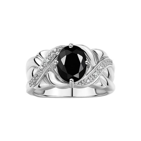 RYLOS Rings for Women Sterling Silver Ring Classic 9X7MM Oval Gemstone & Diamonds October Onyx Jewelry Size 12