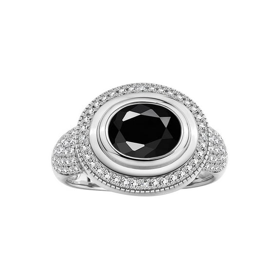 RYLOS Rings for Women Sterling Silver Ring Classic 9X7MM Oval Gemstone & Diamonds October Onyx Jewelry Size 6