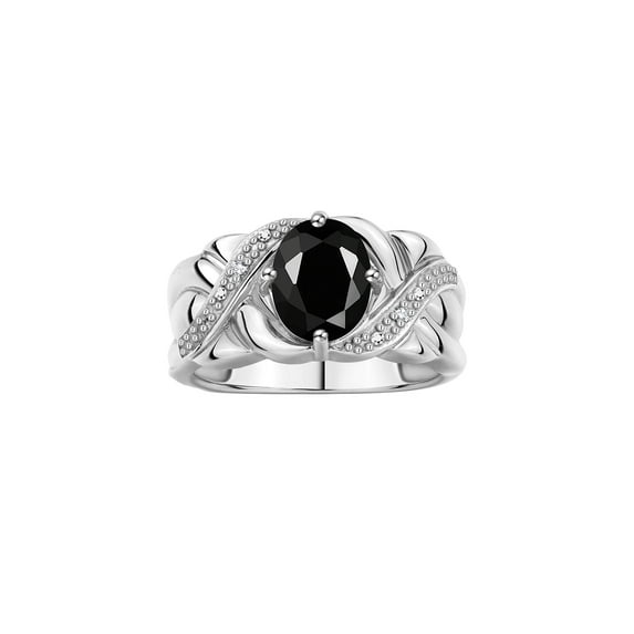 RYLOS Rings for Women Sterling Silver Ring Classic 9X7MM Oval Gemstone & Diamonds October Onyx Jewelry Size 6