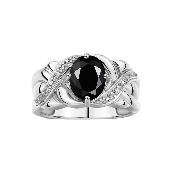 RYLOS Rings for Women Sterling Silver Ring Classic 9X7MM Oval Gemstone & Diamonds October Onyx Jewelry Size 9