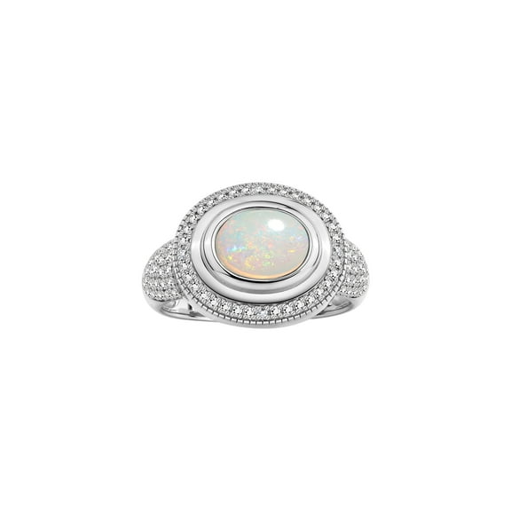 RYLOS Rings for Women Sterling Silver Ring Classic 9X7MM Oval Gemstone & Diamonds October Opal Jewelry Size 10