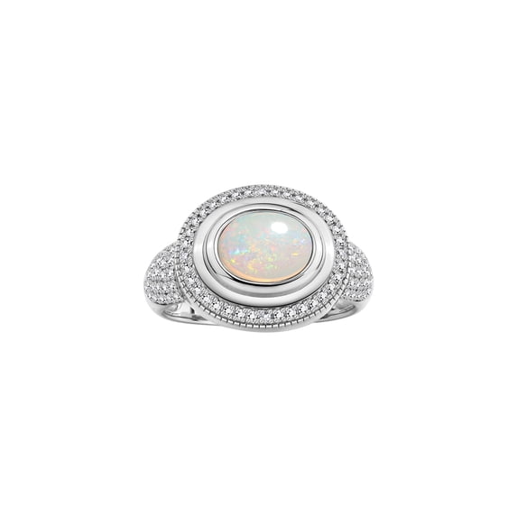 RYLOS Rings for Women Sterling Silver Ring Classic 9X7MM Oval Gemstone & Diamonds October Opal Jewelry Size 7