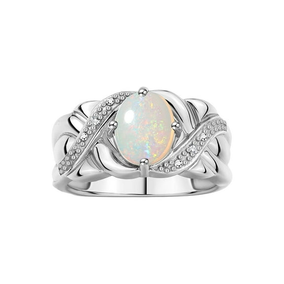 RYLOS Rings for Women Sterling Silver Ring Classic 9X7MM Oval Gemstone & Diamonds October Opal Jewelry Size 8
