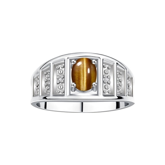 RYLOS Rings for Women Sterling Silver Ring Classic Style 7X5MM Oval Gemstone & Diamond Ring November Tiger Eye Jewelry Size 10