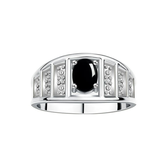 RYLOS Rings for Women Sterling Silver Ring Classic Style 7X5MM Oval Gemstone & Diamond Ring October Cabochon Onyx Jewelry Size 10