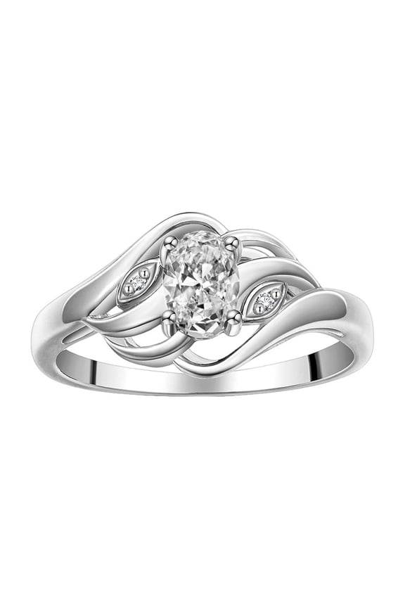 Rings for Women Sterling Silver Ring Classic Style Birthstone Ring 6X4MM Gemstone &  Diamonds April White Topaz Jewelry for Women Size 5