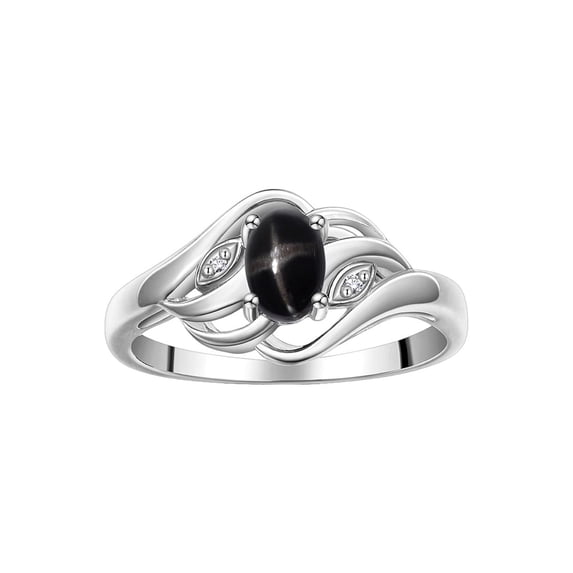 RYLOS Rings for Women Sterling Silver Ring Classic Style Birthstone Ring 6X4MM Gemstone & Diamonds Black Star Sapphire Jewelry for Women Size 8