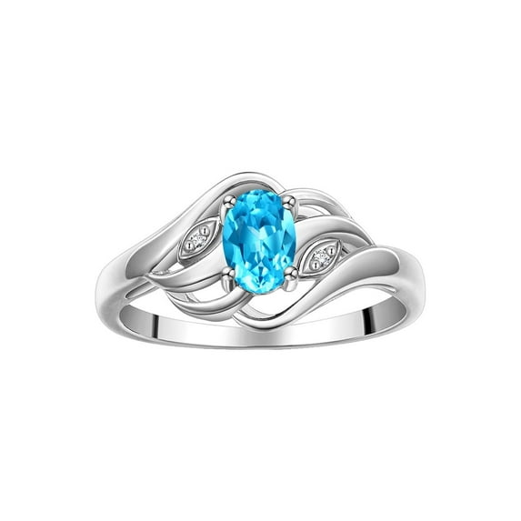 RYLOS Rings for Women Sterling Silver Ring Classic Style Birthstone Ring 6X4MM Gemstone & Diamonds December Blue Topaz Jewelry for Women Size 7