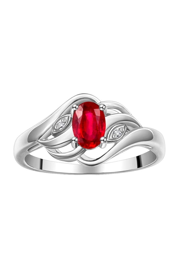 Rings for Women Sterling Silver Ring Classic Style Birthstone Ring 6X4MM Gemstone & Diamonds JulyRuby Jewelry for Women Size 10