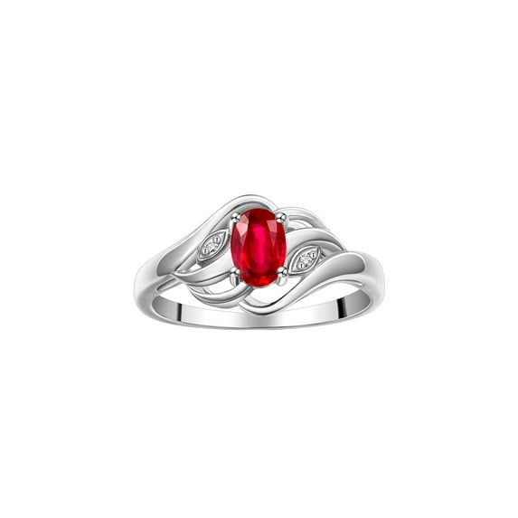 RYLOS Rings for Women Sterling Silver Ring Classic Style Birthstone Ring 6X4MM Gemstone & Diamonds JulyRuby Jewelry for Women Size 6