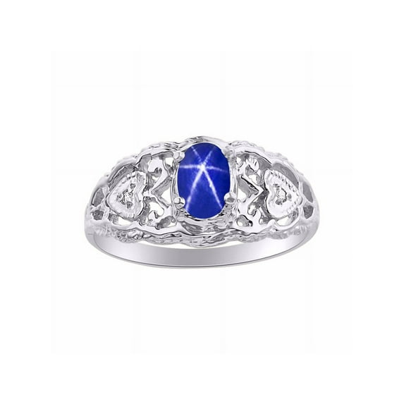 RYLOS Rings for Women Sterling Silver Ring Filigree Heart Birthstone Ring 6X4MM Gemstone & Diamonds Blue Star Sapphire Jewelry for Women Size 8