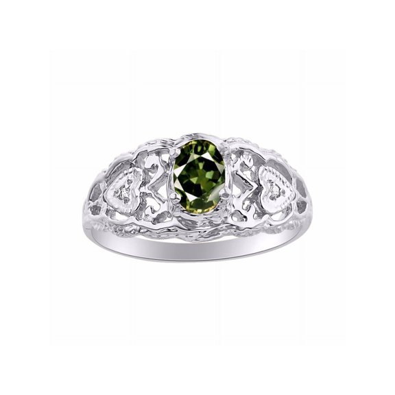 RYLOS Rings for Women Sterling Silver Ring Filigree Heart Birthstone Ring 6X4MM Gemstone & Diamonds Green Sapphire Jewelry for Women Size 7