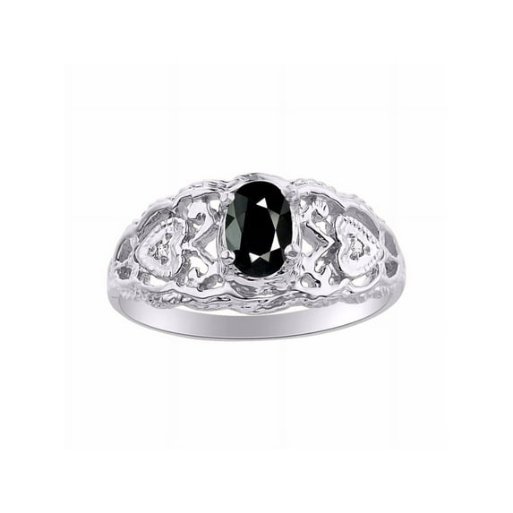 RYLOS Rings for Women Sterling Silver Ring Filigree Heart Birthstone Ring 6X4MM Gemstone & Diamonds October Onyx Jewelry for Women Size 7