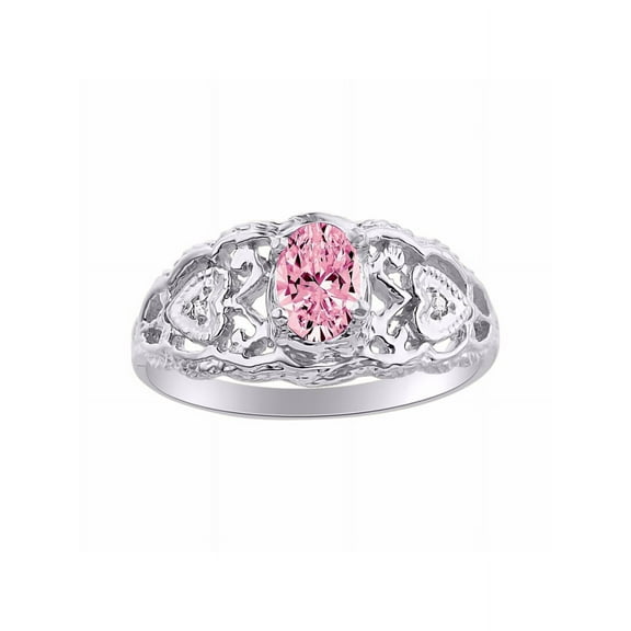 RYLOS Rings for Women Sterling Silver Ring Filigree Heart Birthstone Ring 6X4MM Gemstone &  Diamonds October Pink Ice Jewelry for Women Size 5
