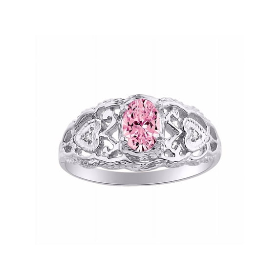 RYLOS Rings for Women Sterling Silver Ring Filigree Heart Birthstone Ring 6X4MM Gemstone & Diamonds October Pink Ice Jewelry for Women Size 7