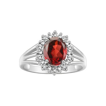 RYLOS Rings for Women Sterling Silver Ring Princess Diana Inspired 9X7MM Gemstone & Halo of  Diamonds January Garnet Jewelry for Women Size 10