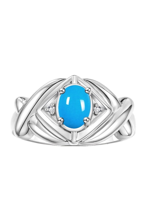 Rings for Women Sterling Silver Ring XOXO Hugs & Kisses 7X5MM Gemstone & Diamond December Turquoise Jewelry Size 5
