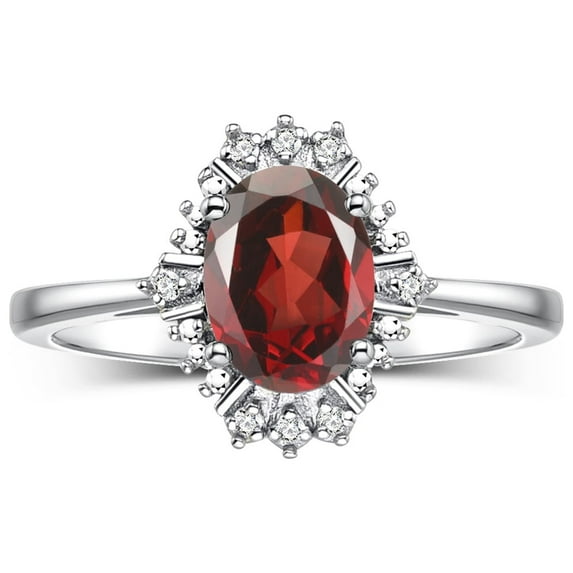 RYLOS Rings for Women Sterling Silver Ring with 7X5MM Oval Gemstone & Sparkling Diamonds January Garnet Jewelry Size 9