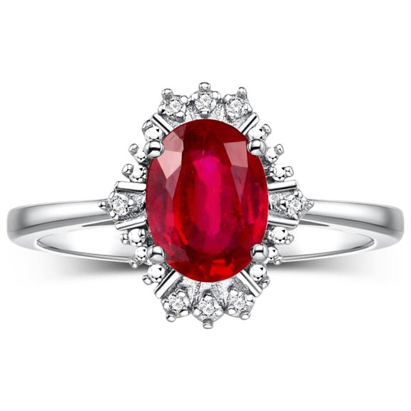 RYLOS Rings for Women Sterling Silver Ring with 7X5MM Oval Gemstone & Sparkling Diamonds July Ruby Jewelry Size 9