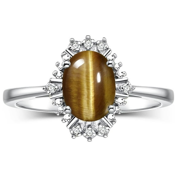 RYLOS Rings for Women 14K White Gold Ring with 7X5MM Oval Gemstone &  Sparkling Diamonds November Tiger Eye Jewelry Size 6