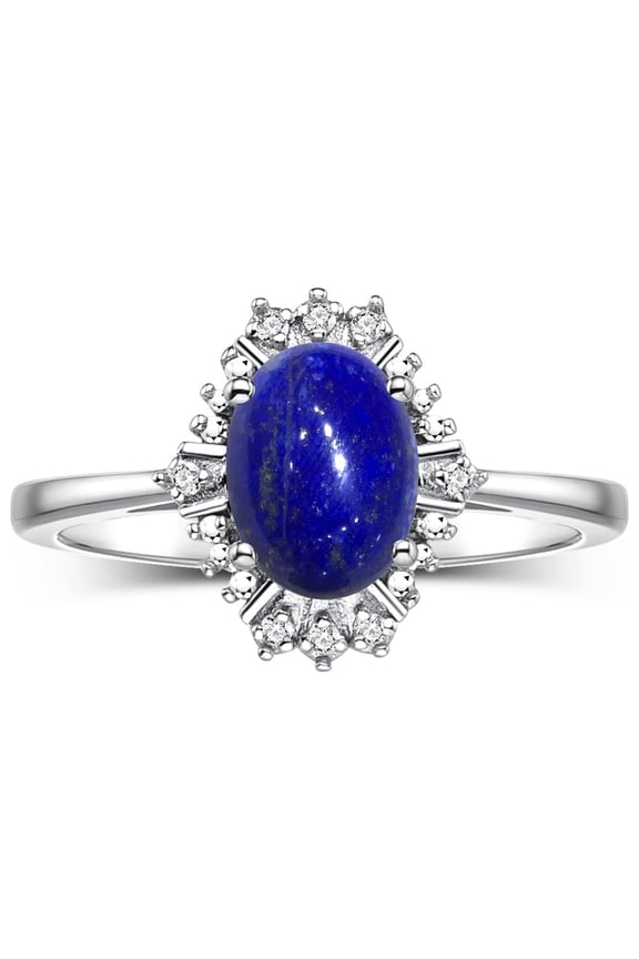 Rings for Women Sterling Silver Ring with 7X5MM Oval Gemstone &  Sparkling Diamonds September Lapis Lazuli Jewelry Size 6